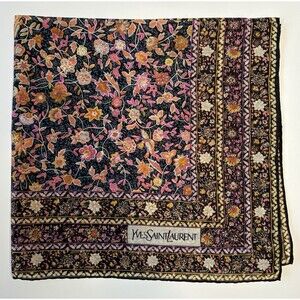 YSL Yves Saint Laurent Scarf Black w/ Pink and Orange Floral Pattern Vintage
